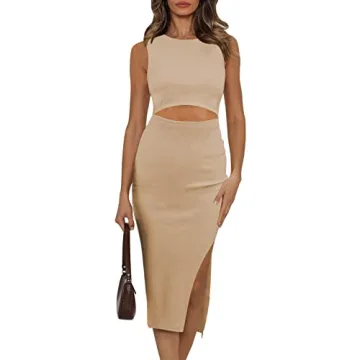 Elegant Women's Bodycon Dress with Side Slit and Cutout