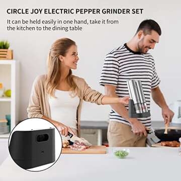 CIRCLE JOY Electric Salt and Pepper Grinder Set Stainless Steel Spice Grinder Automatic Pepper Mills...