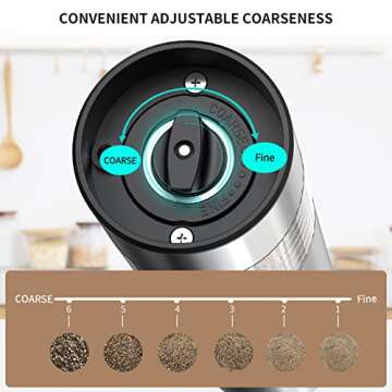 CIRCLE JOY Electric Salt and Pepper Grinder Set Stainless Steel Spice Grinder Automatic Pepper Mills with Easy-to-Carry Dual Charging Station, White Led Light, and Adjustable Coarseness, Silver