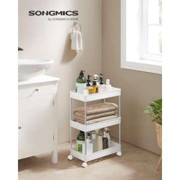 SONGMICS Slim Storage Cart - 3-Tier Rolling Utility Cart with Hooks