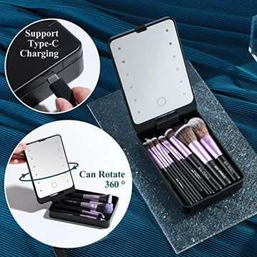 BS-MALL Travel Makeup Brush Set Foundation Powder Concealers Eye Shadows Makeup Set with LED light Mirror 14 Pcs (Purple)