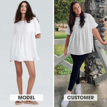 EXLURA Womens Short Sleeve Summer Tops Casual Loose Maternity Babydoll Peplum Tops Oversized Shirts Tunic 2025 White