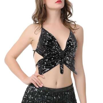 Mocure Sparkly Butterfly Sequin Crop Top for Parties