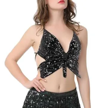 Mocure Sparkly Butterfly Sequin Crop Top for Parties