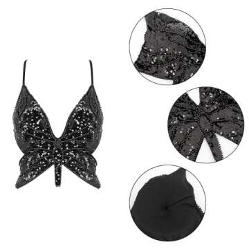 Mocure Sparkly Butterfly Sequin Crop Top for Parties