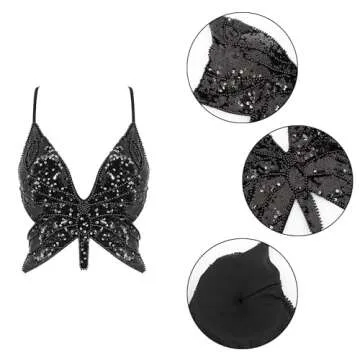 Mocure Sparkly Butterfly Sequin Crop Top for Parties
