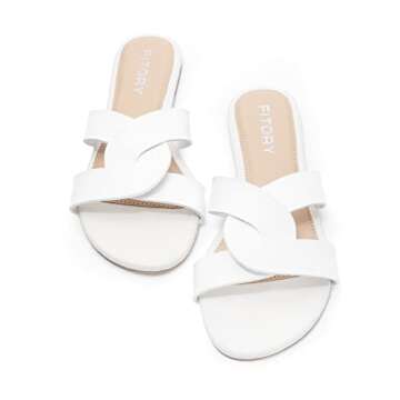 FITORY Womens Flat Sandals Fashion Slides With Soft Leather Crisscross Style Slippers for Summer White Size 8