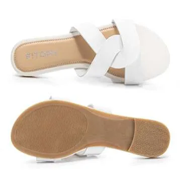 FITORY Womens Flat Sandals Fashion Slides With Soft Leather Crisscross Style Slippers for Summer White Size 8