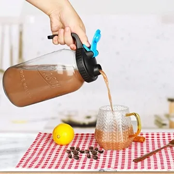 Half Gallon Mason Jar Pitcher Large Wide Mouth 64 oz with Lid - 2 Quart for Iced Tea, Sun Lemonade, Coffee, Airtight, Set of 1