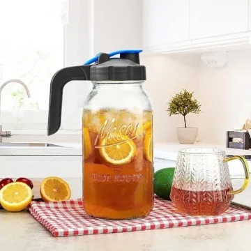 Half Gallon Mason Jar Pitcher Large Wide Mouth 64 oz with Lid - 2 Quart for Iced Tea, Sun Lemonade, Coffee, Airtight, Set of 1