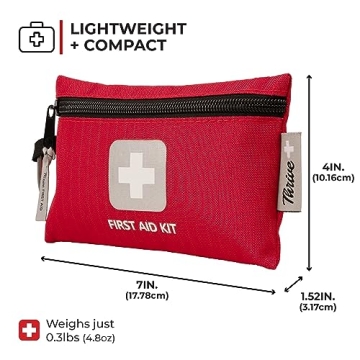 Thrive Travel Essentials Mini First Aid Kit - 66 FSA HSA Approved Products Includes Multi-Sized Bandage, Wipes, Safety Pins, and More (Pouch)