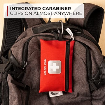 Thrive Travel Essentials Mini First Aid Kit - 66 FSA HSA Approved Products Includes Multi-Sized Bandage, Wipes, Safety Pins, and More (Pouch)