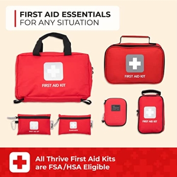 Thrive Travel Essentials Mini First Aid Kit - 66 FSA HSA Approved Products Includes Multi-Sized Bandage, Wipes, Safety Pins, and More (Pouch)