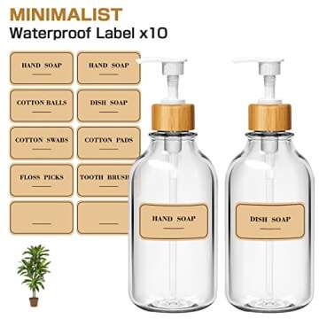 MIERTING Bathroom Accessory Set 5 Pcs, Bamboo Bathroom Accessories Sets Complete, Clear Bath Soap Dispenser and Toothbrush Holder Set, Boho Bathroom Counter Decor, Qtip Cotton Ball Cotton Pads Holder