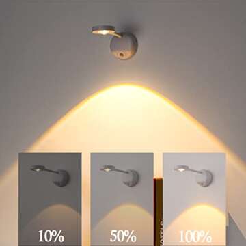 Yuewilai Wireless Picture Light Battery Operated Set of 2, Painting Light with Motion Sensor and Rotatable Light Tube, Stepless Dimming Art Display Light for Picture Frame