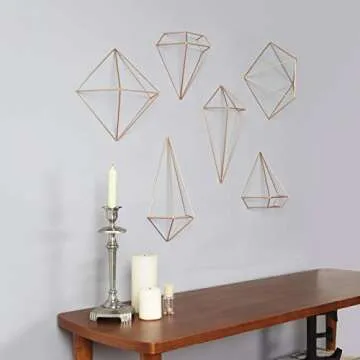 Umbra Prisma Geometric Sculptures, Decorate Your Wall with Modern Metallic Wire Shapes, Table top, Ceiling Décor, Set of 6, Copper for Kitchen