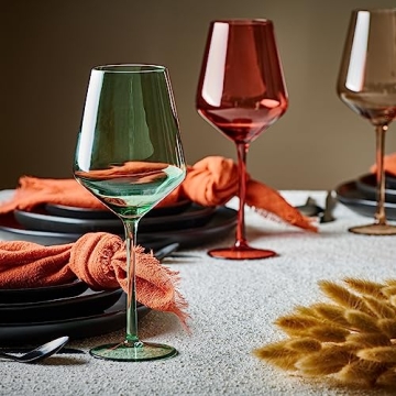 Elegant Hand-Blown Wine Glasses Set - 6 Colorful Goblets