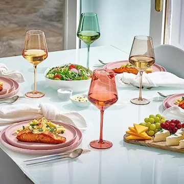 Elegant Hand-Blown Wine Glasses Set - 6 Colorful Goblets