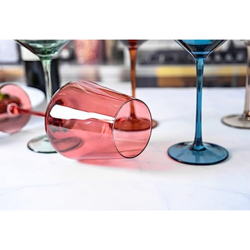 Elegant Hand-Blown Wine Glasses Set - 6 Colorful Goblets