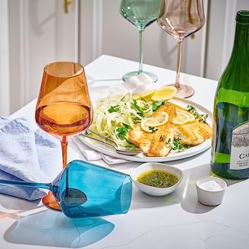 Elegant Hand-Blown Wine Glasses Set - 6 Colorful Goblets