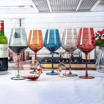 Elegant Hand-Blown Wine Glasses Set - 6 Colorful Goblets