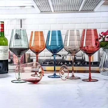 Elegant Hand-Blown Wine Glasses Set - 6 Colorful Goblets