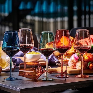 Elegant Hand-Blown Wine Glasses Set - 6 Colorful Goblets