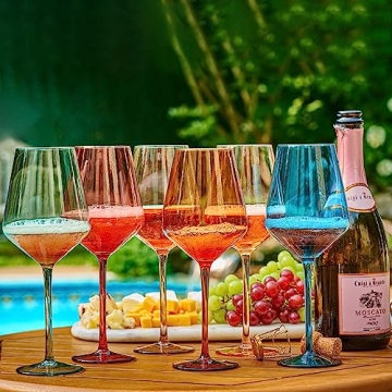 Elegant Hand-Blown Wine Glasses Set - 6 Colorful Goblets