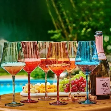 Elegant Hand-Blown Wine Glasses Set - 6 Colorful Goblets