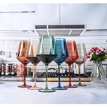 Elegant Hand-Blown Wine Glasses Set - 6 Colorful Goblets