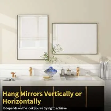 BEAUTYPEAK Wall Mirror 20" x 28" Rectangular Bathroom Mirror with Metal Frame, Hangs Horizontal or Vertical for Living Room Bedroom Bathroom Entryway, Black