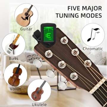 Guitar Tuner Clip-On - Versatile Rotatable LCD Tuner for All String Instruments (2 Pack)