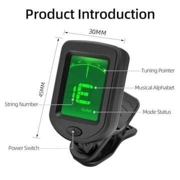 Guitar Tuner Clip-On with Rotatable LCD Display