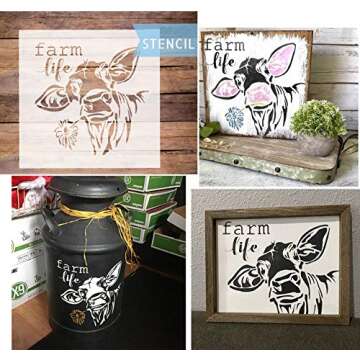 Farmhouse Stencils Farm Theme Reusable Stencils for Painting on Wood, Cow/Sunflower/Vintage Truck or Other Pattern Stencil for Scrapbooking Drawing Wall Floor Fabric Decors (Farm02)