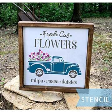 Farmhouse Stencils Farm Theme Reusable Stencils for Painting on Wood, Cow/Sunflower/Vintage Truck or Other Pattern Stencil for Scrapbooking Drawing Wall Floor Fabric Decors (Farm02)