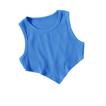 Verdusa Women's Asymmetrical Hem Sleeveless Ribbed Knit Summer Crop Tank Top Blue S
