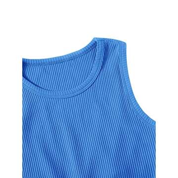 Verdusa Women's Asymmetrical Hem Sleeveless Ribbed Knit Summer Crop Tank Top Blue S