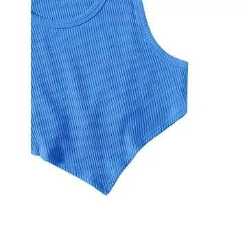 Verdusa Women's Asymmetrical Hem Sleeveless Ribbed Knit Summer Crop Tank Top Blue S