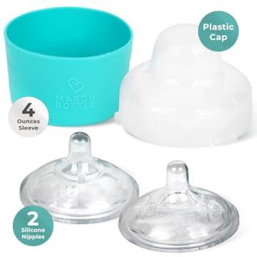 Mason Bottle 4oz Glass Baby Bottle DIY Kit - Fits Any 4oz Mason Jar - Includes 1x Silicone Sleeve, 1...