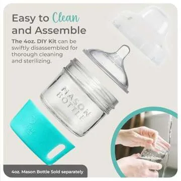 Mason Bottle 4oz Glass Baby Bottle DIY Kit - Fits Any 4oz Mason Jar - Includes 1x Silicone Sleeve, 1x Plastic Cap, & 2X Silicone Slow Flow Nipples (Ring/Lid & Jar NOT Included) - Made in USA