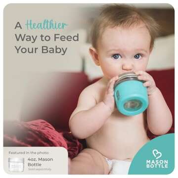 Mason Bottle 4oz Glass Baby Bottle DIY Kit - Fits Any 4oz Mason Jar - Includes 1x Silicone Sleeve, 1x Plastic Cap, & 2X Silicone Slow Flow Nipples (Ring/Lid & Jar NOT Included) - Made in USA