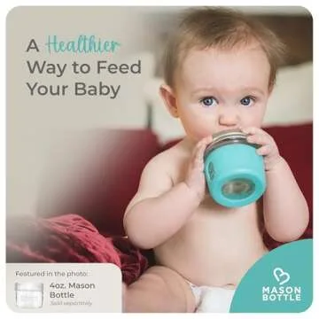 Mason Bottle 4oz Glass Baby Bottle DIY Kit - Fits Any 4oz Mason Jar - Includes 1x Silicone Sleeve, 1x Plastic Cap, & 2X Silicone Slow Flow Nipples (Ring/Lid & Jar NOT Included) - Made in USA