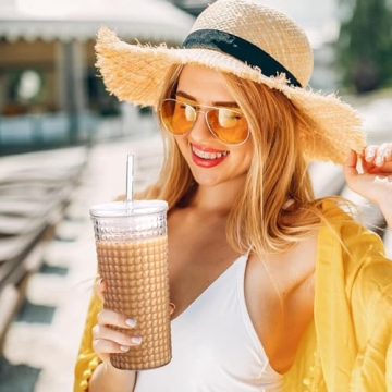 Birity Glass Cups with Lids - Elegant Durable Tumblers