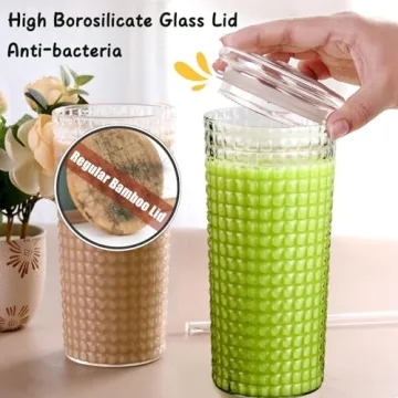 Birity Glass Cups with Lids - Elegant Durable Tumblers
