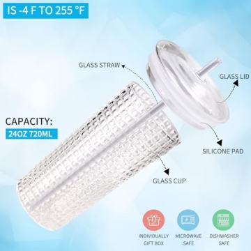 Birity Glass Cups with Lids - Elegant Durable Tumblers