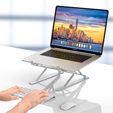 Aimasbest Laptop Stand for Desk, Double Layer Adjustable Computer Riser, Ergonomic Aluminum Laptop Holder Compatible with MacBook, Air, Pro All Laptops, Ultra-Sturdy, Foldable (Silver)