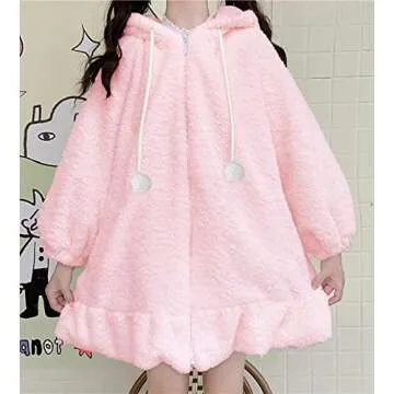BZB Kawaii Anime Bunny Ear Hoodies For Women Sweet Lovely Fuzzy Fluffy Rabbit Sweater Tops Cosplay J...