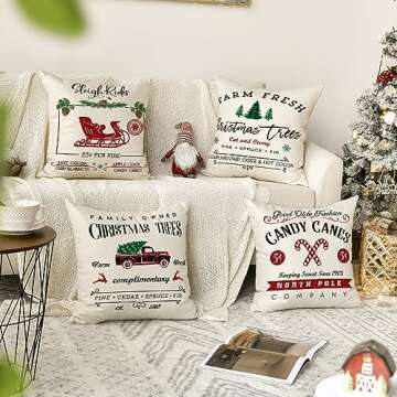 AVOIN colorlife Christmas Throw Pillow Cover, 18 x 18 Inch Winter Holiday Rustic Farmhouse Cushion Case for Sofa Couch Set of 4