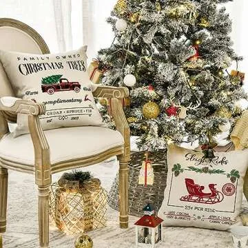 AVOIN colorlife Christmas Throw Pillow Cover, 18 x 18 Inch Winter Holiday Rustic Farmhouse Cushion Case for Sofa Couch Set of 4