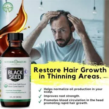 Mother Nature USDA Organic Black Seed Oil – Cold Pressed, Unrefined & Vegan Nigella Sativa, High Thymoquinone (2%+), Omega 3 6 9 for Immune, Joint & Heart Support, Hair & Skin, Non-GMO, 8oz